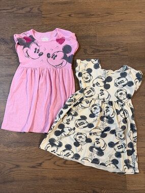 Disney Pink Minnie & Cream Mickey Patterned Girls' Dresses - size M (7/8)